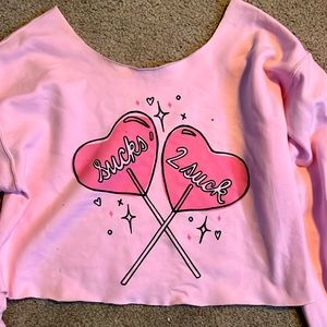 Sucks 2 suck off the shoulder crop sweatshirt